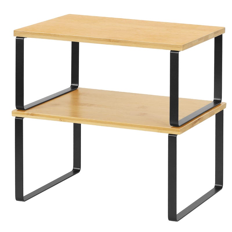 NEX Kitchen Cabinet and Counter Shelf Organizer, Stackable & Expandable, Black and Natural - Image 1